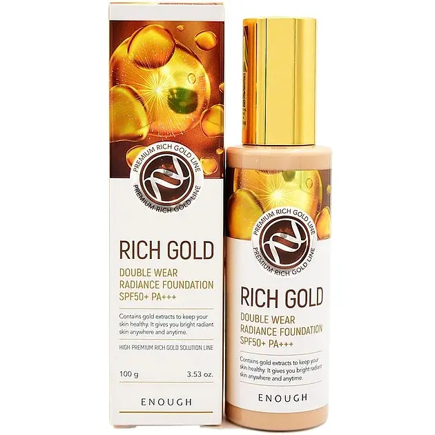 Тональный крем для лица Enough Rich Gold Double Wear Radiance Foundation Золото SPF50+ PA+++ тон 13, 100 мл - фото 3