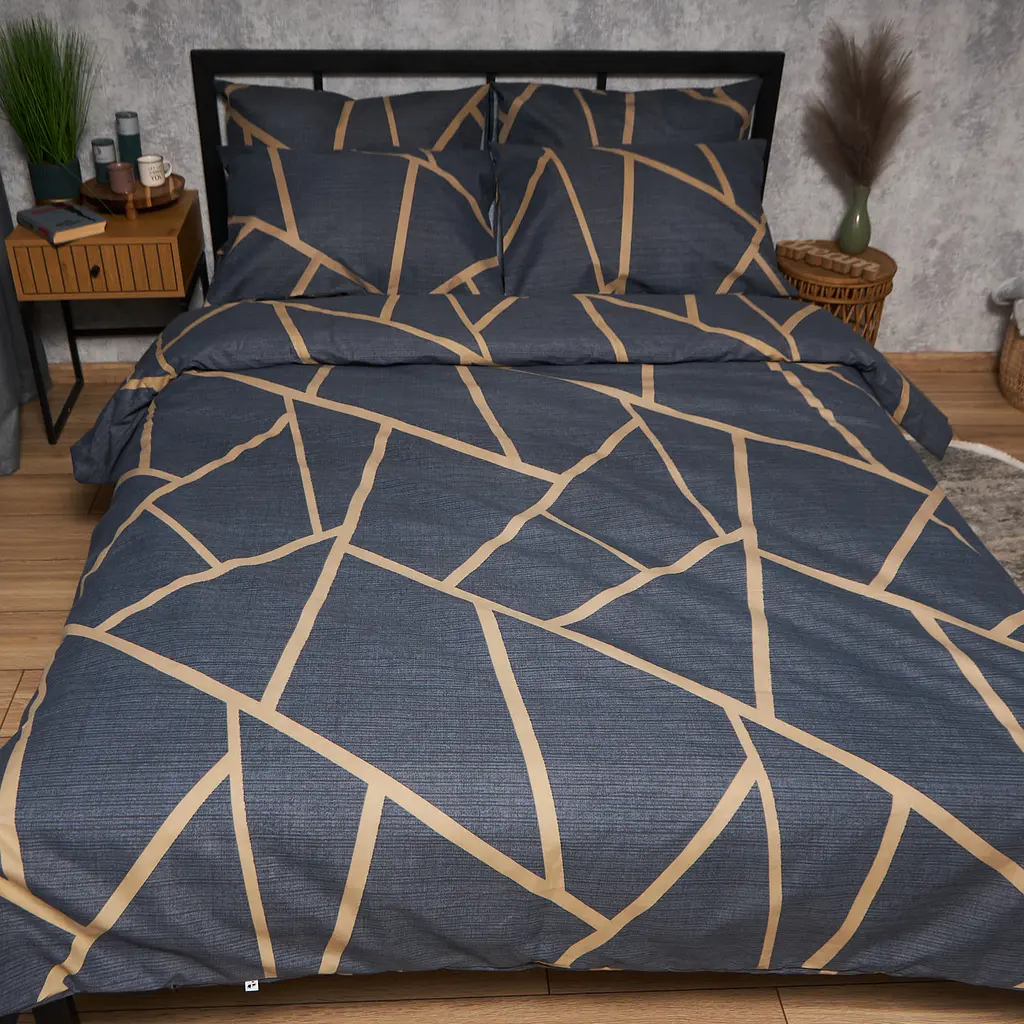 Комплект постільної білизни Moon&Star Мікросатин Premium Deep Blue Luxe Сімейні 143х210х2 наволочки 2х50х70 - фото 2