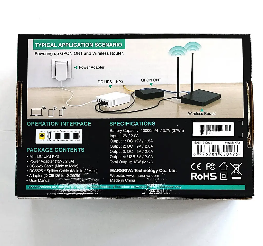 Міні ДБЖ Marsriva KP3 3xDC+USB OUT 5V/9V/12V, 2А/18W, 10000Ah (37Wh) LiPol - фото 7