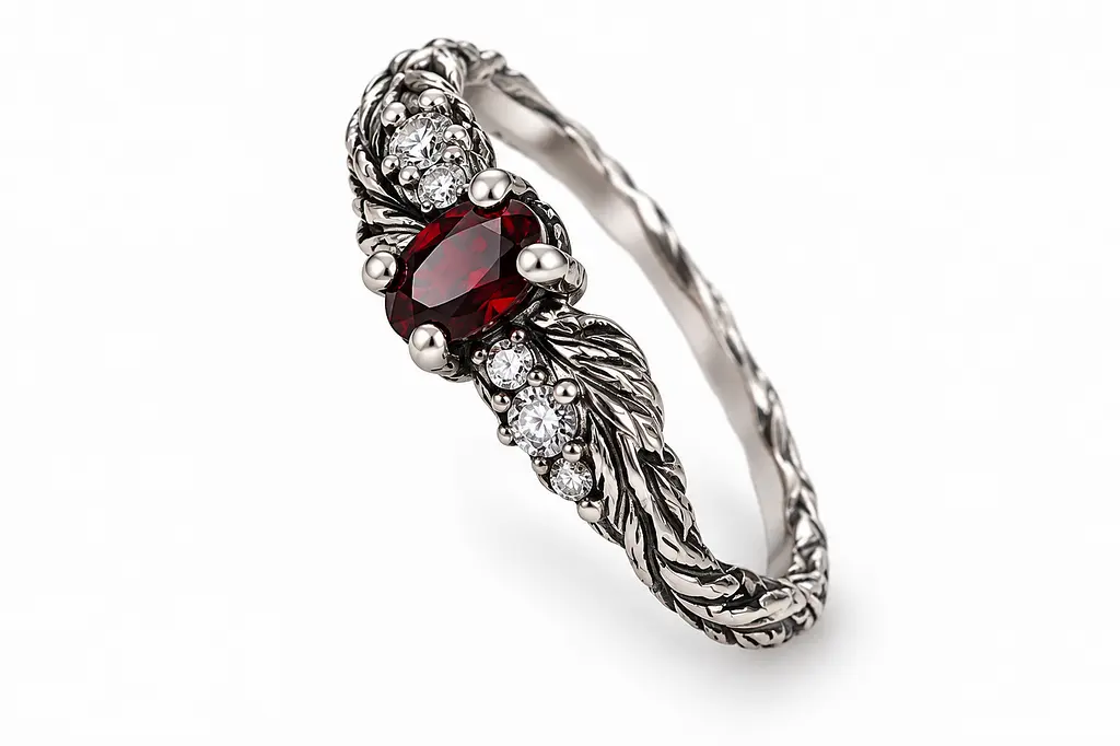 Срібна каблучка Jewellery Continent з натуральним гранатом і фіанітами 15.5 (К-0853) - фото 2