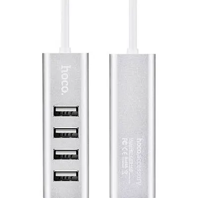 Концентратор Hoco USB 2.0 to 4xUSB Line machine HB1 Silver (6957531038146) - фото 4