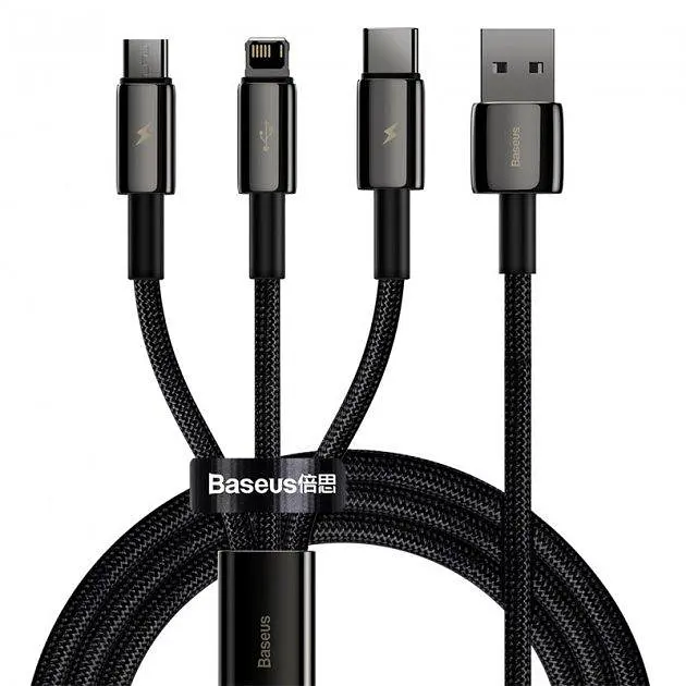 Кабель Baseus Tungsten Золотистий One - for - three Fast Charging Data Cable USB to M + L + C 3.5A 1.5m Bl