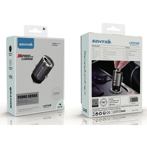 АЗП Senteo Q-01 Ferro Series USB-A/USB-C PD3.0&QC3.0 3A 20W Grey - фото 2