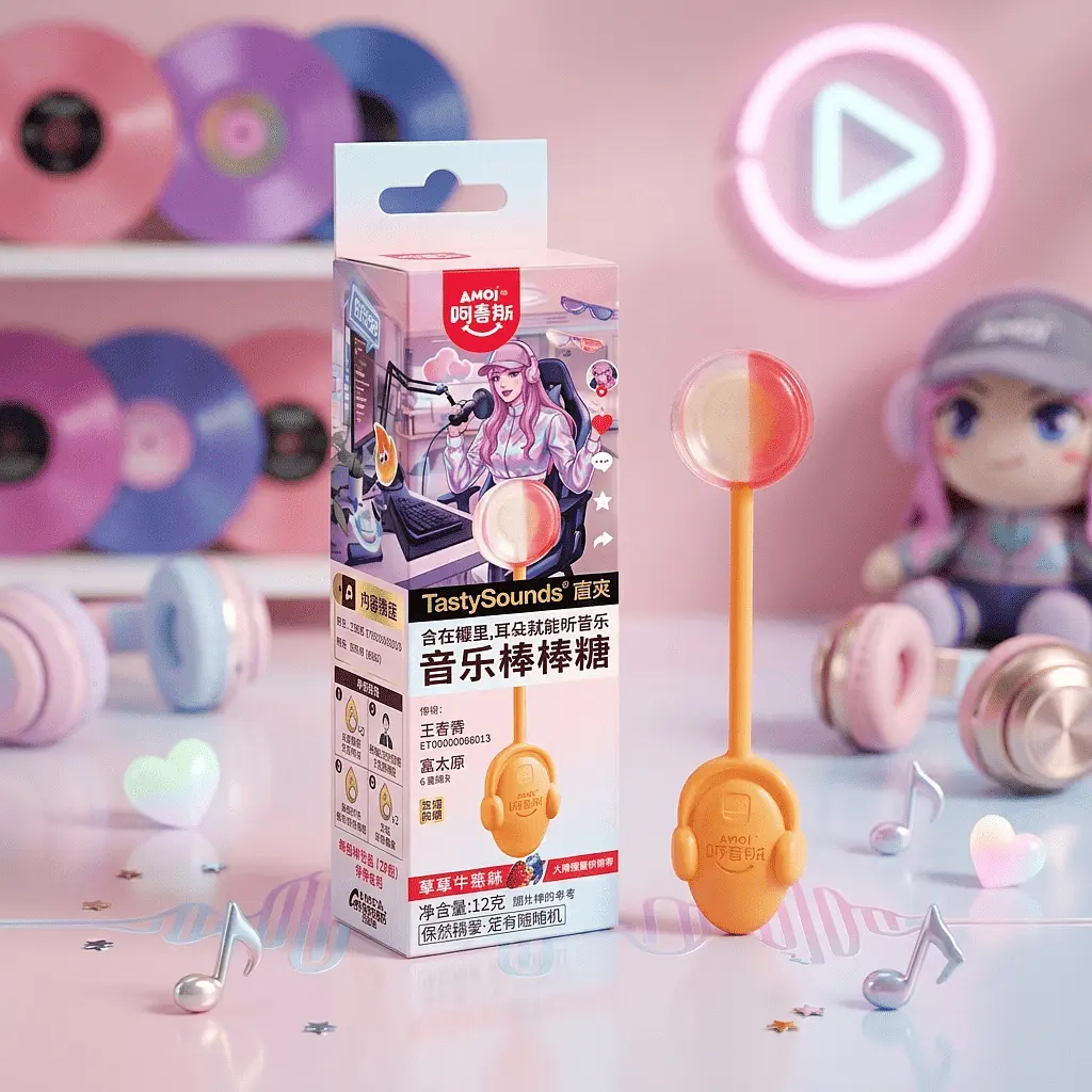 Льодяник Amos Tasty Sounds Audio Lollipop Strawberry Milk Flavor 12г - фото 3