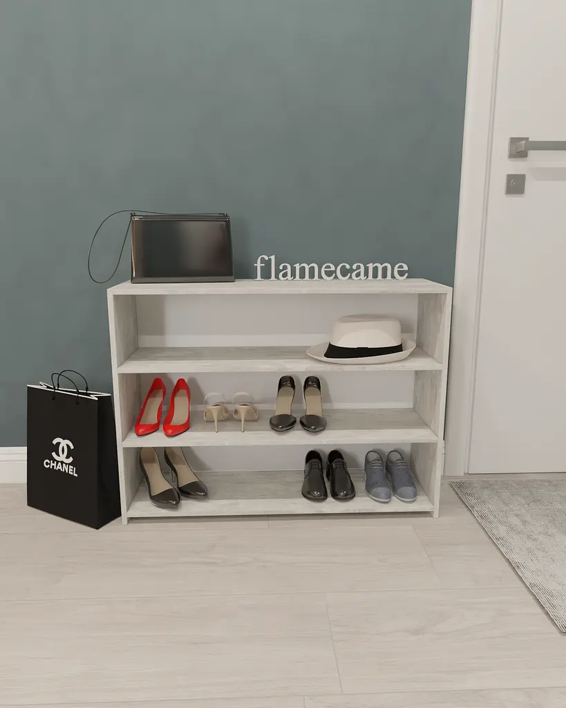 Полиця для взуття Flamecame підлогова для дому трирівнева з ДСП II OF-950 Бетон - фото 2