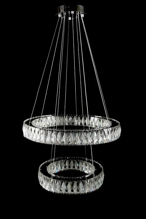 Підвісна світлодіодна люстра Splendid Ray L8015/400+600/2 LED (CH+clear) для вітальні, спальні та зали, 2 кільця, хром, 40-60 см - фото 4