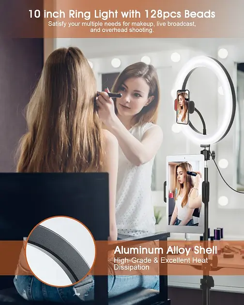 Кольцевая лампа со штативом Elegiant EGL-06 10" Черно-белая Factory Recertified g5 - фото 2