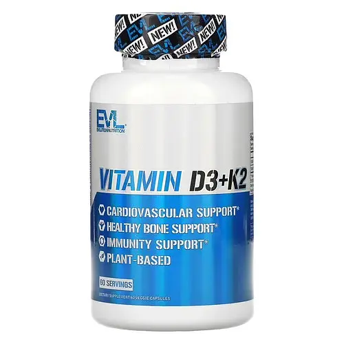 Вітамін D3 + K-2 Vitamin D3+K2 5000IU/90mcg 60 капсул Evlution Nutrition vit0006366