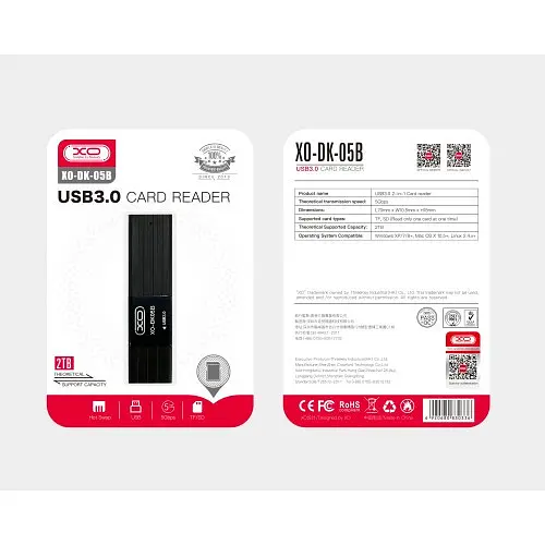 Картридер XO DK05B 3.0 2 в 1 card reader Черный - фото 5