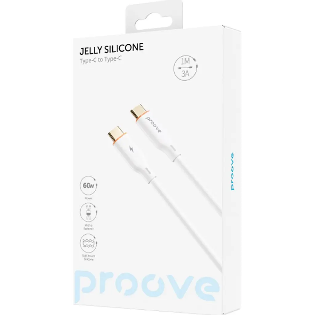 Кабель Proove Jelly Silicone USB-C to USB-C 60W 1m White (CCJS60002202) [130745] - фото 5