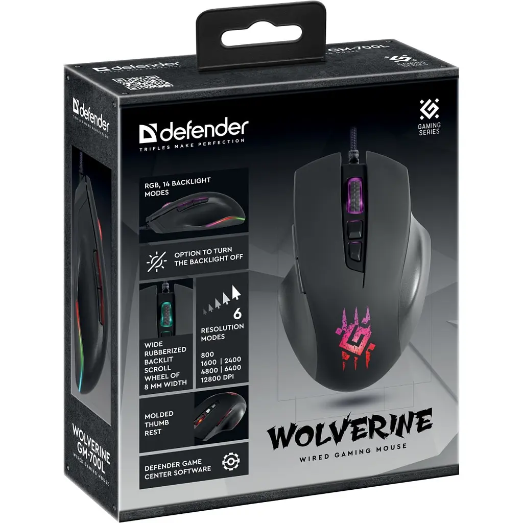 Компьютерная мышка Defender Wolverine GM-700L игровая RGB 7 кн. 12800 dpi черная (52700) - фото 4
