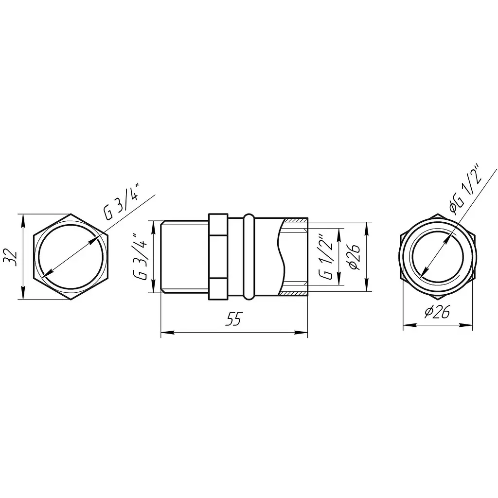 Муфта із зовнішньою різьбою прес APE AP 101 3/4″х26 000002182 - фото 3