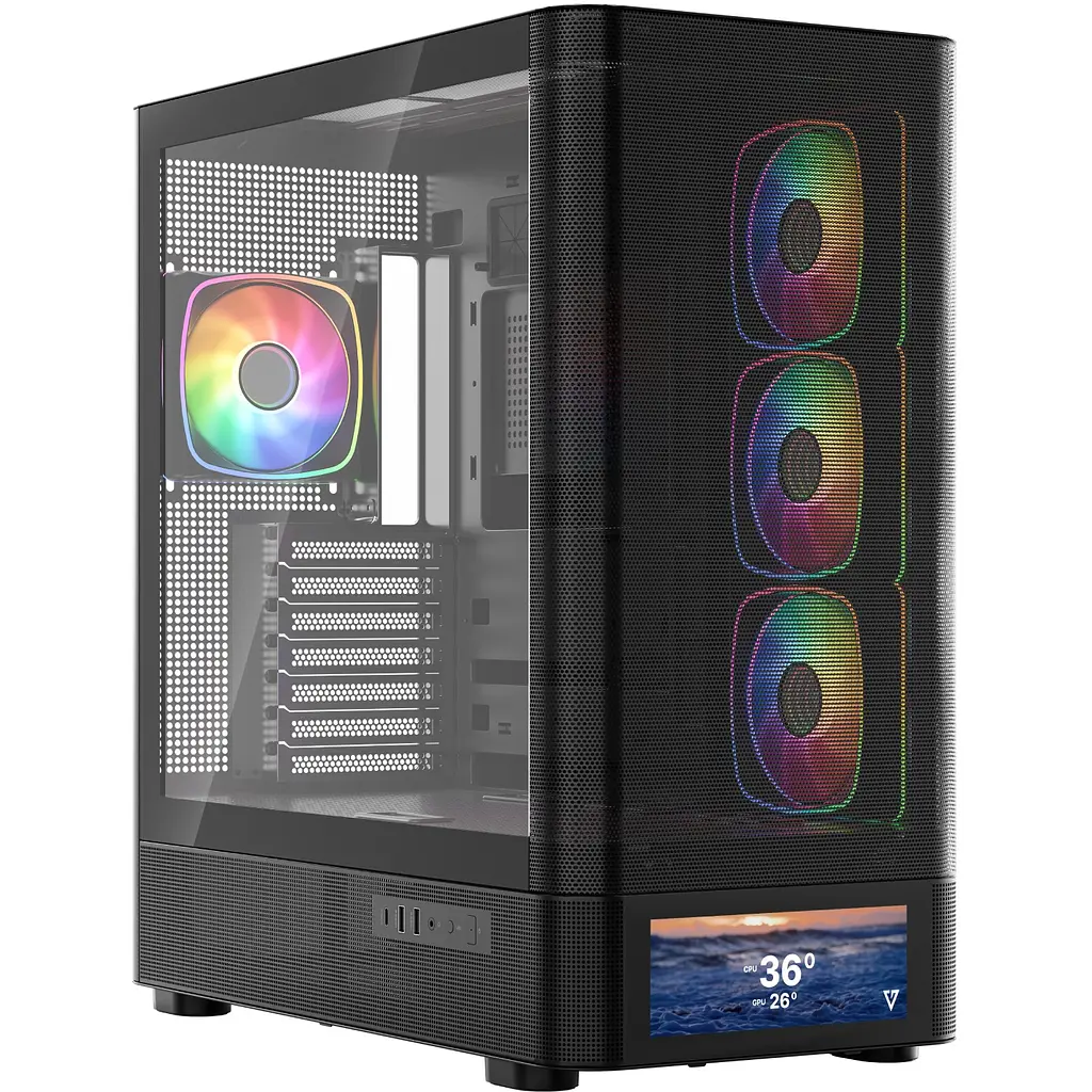 Корпус Modecom VOLCANO AQ500 ARGB MIDI FRONT LCD 6,2”, 4x120mm fans BLACK без БЖ ATX - фото 7