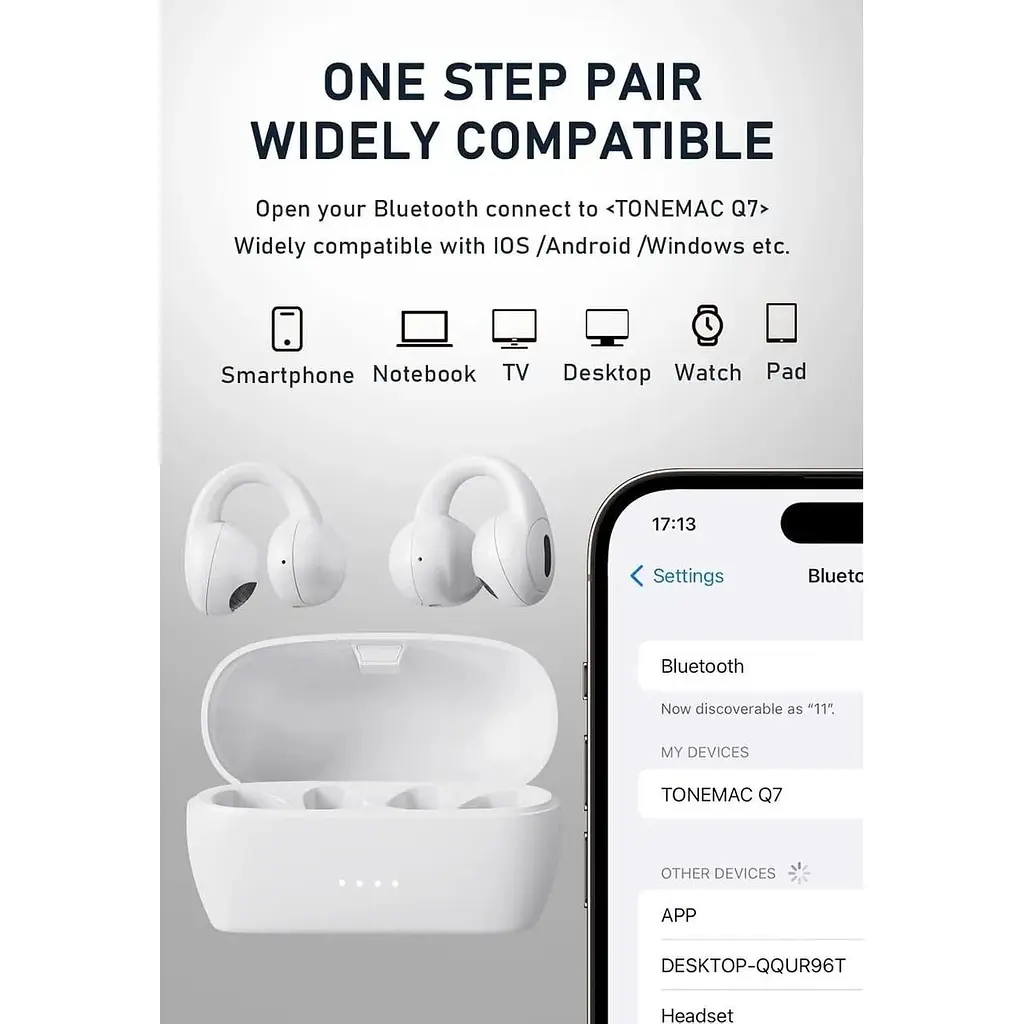 Навушники Tonemac Q7 EarClip Bluetooth 5.3 Bluetooth з мікрофоном ENC - фото 3