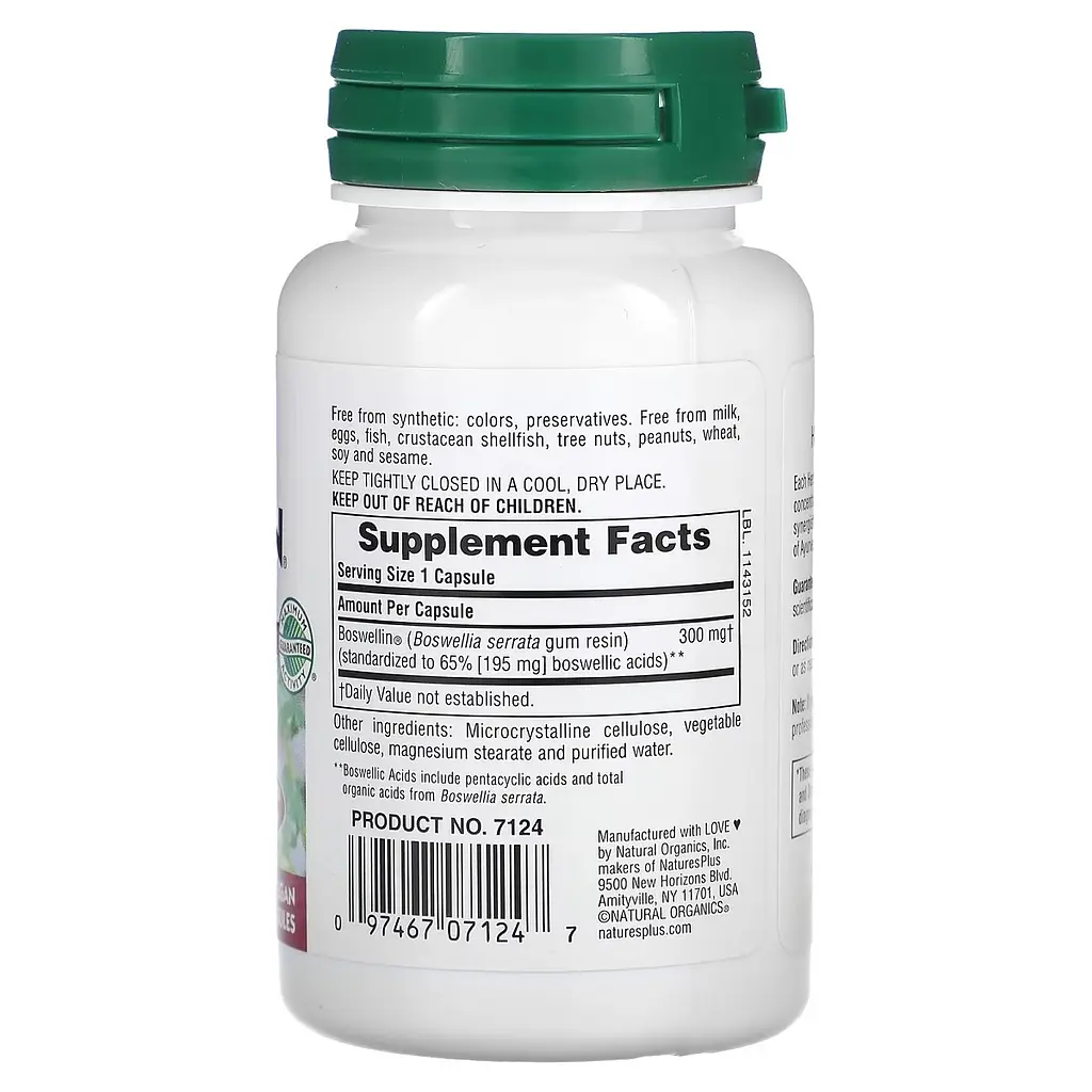 Босвелін Natures Plus Boswellin Herbal Actives 300 мг 60 вегетаріанських капсул - фото 2