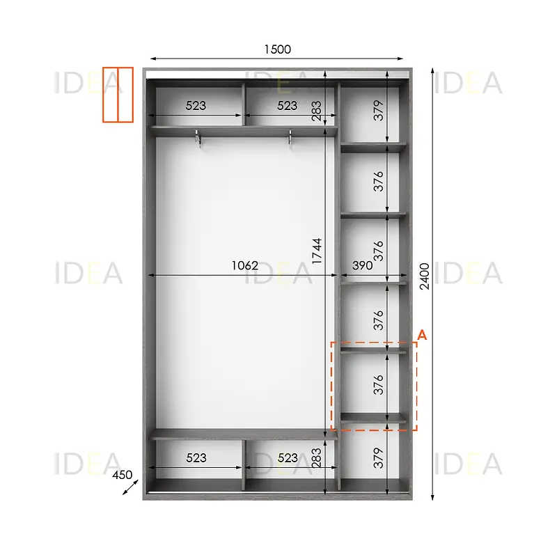 Шафа-купе Idea серія 1 150 x 45 x 240 см Венге темний Дзеркало - фото 2