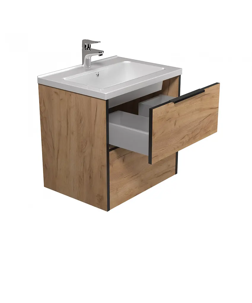 Тумба Мойдодир Line Craft 60 з умивальником Cosmo 60 дуб крафт/Чорний - фото 4