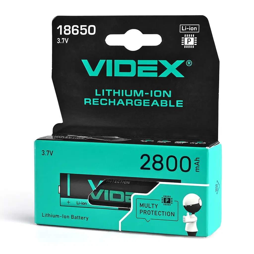 Акумулятор Videx літій-іонний 18650-P (захист) 2800mAh color box/1шт VIDEX (23581-000)
