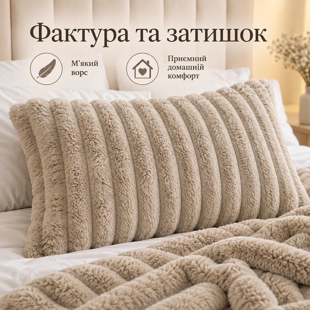 М'яка плюшева хутряна наволочка Solve бежева 48 x 74 см (KT9001011)  - фото 8