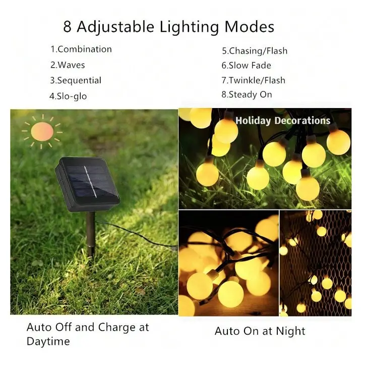 Уличная светодиодная гирлянда Sun Lamp Solar 7 м 50 LED на солнечной батарее "Молочные шары" - фото 8