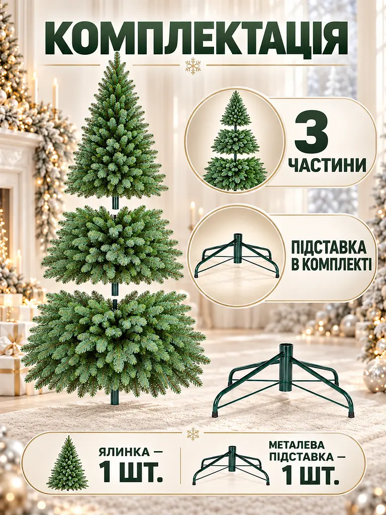 Лита штучна ялинка ТЗ21 Сільва 210 см з густою хвоєю на металевій підставці, зелена (49676496) - фото 7