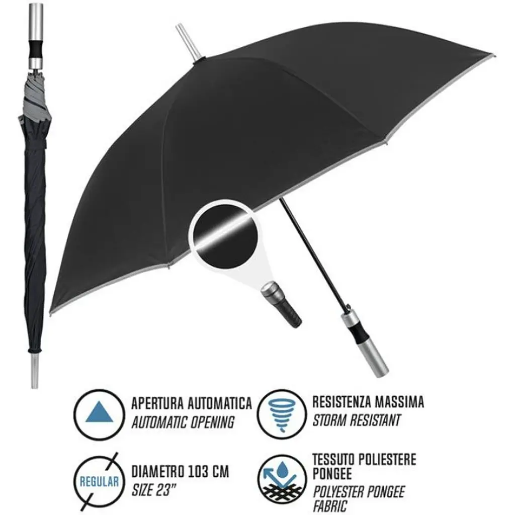 Зонтик-трость Perletti Reflecting с системой антивитер черный (P96014-01) - фото 7