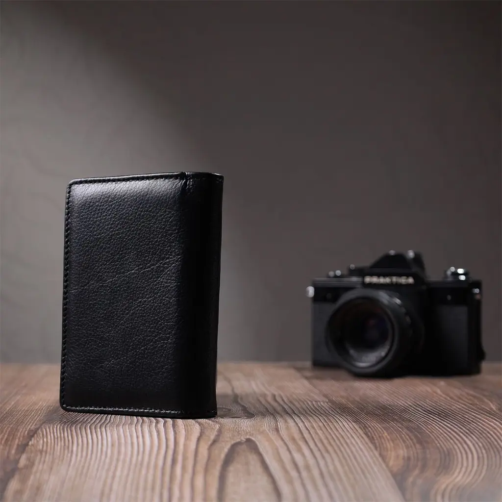 Практичний гаманець із монетницею з натуральної шкіри ST Leather 22740 чорний - фото 10