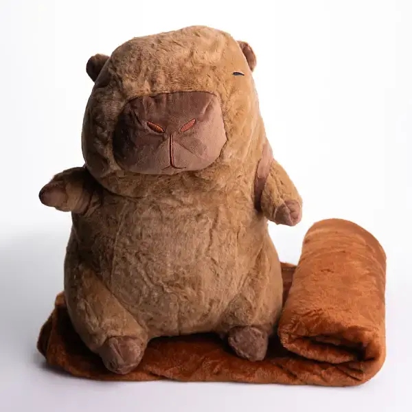 Игрушка-подушка Капибара с гамбургером и пледом 110x140 см детский коричневый плюшевый плед игрушка подушка детская ТМ COLORFUL HOME 520-8 - фото 5