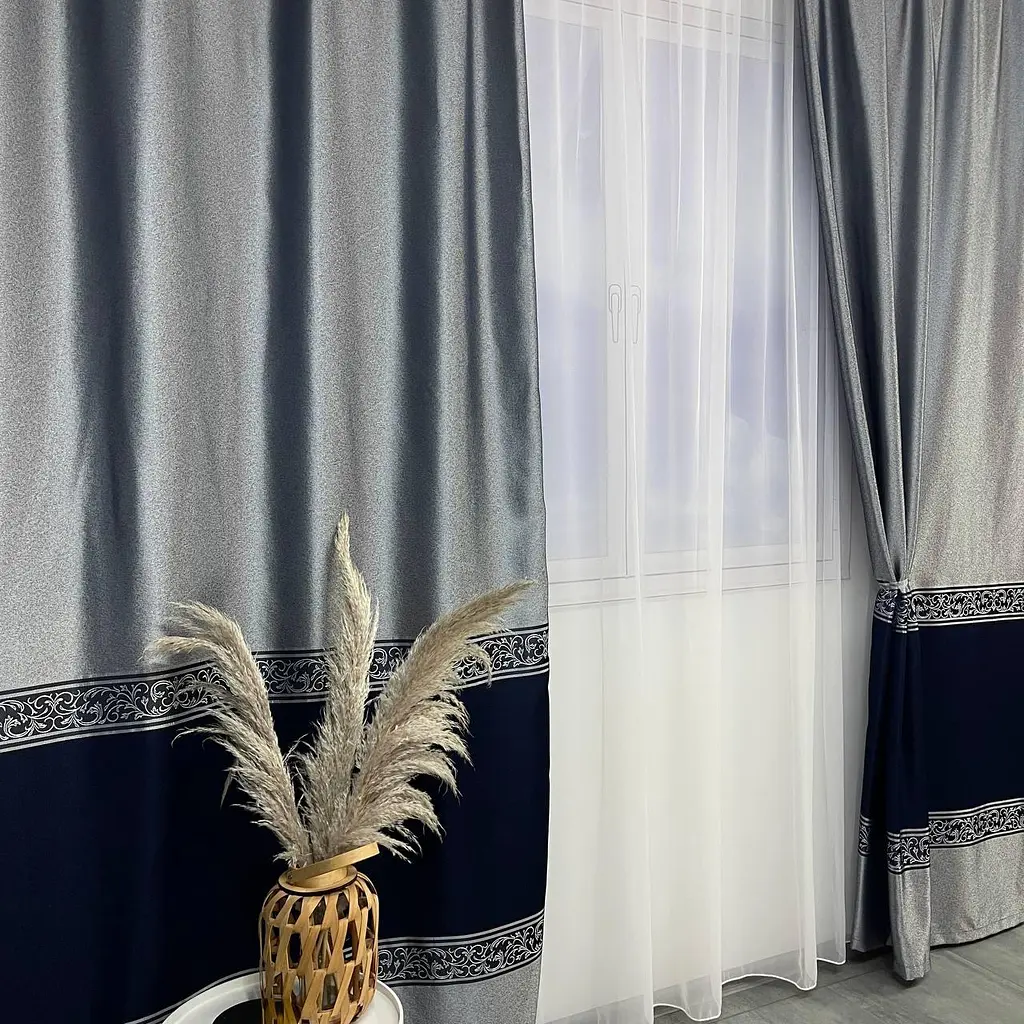 Жакардові штори сіро-синього кольору на тасьмі 2шт. 140х270 ALBO pbe0052411 - фото 2