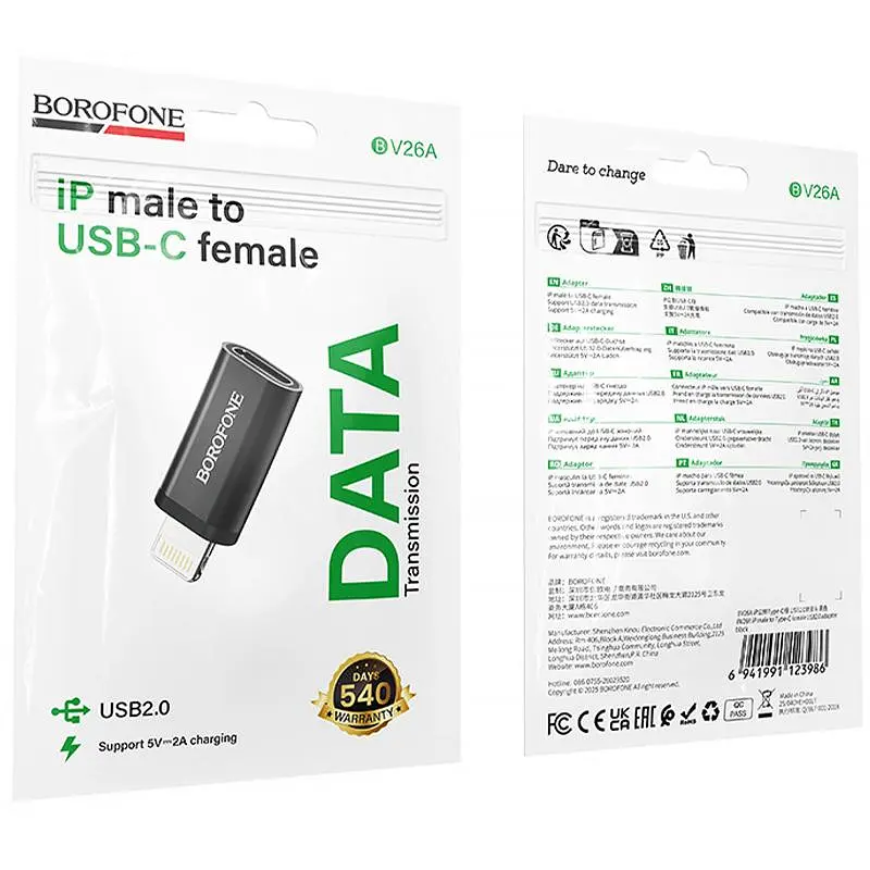 Перехідник Borofone BV26A Lightning Male to Type-C Female USB2.0 Black - фото 2