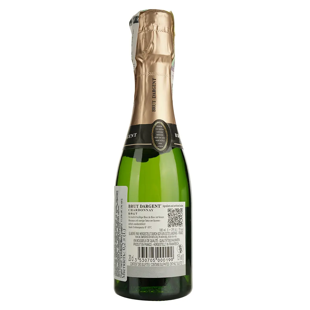 Вино игристое Brut Dargent Chardonnay Blanc de Blancs, белое, брют, 0.2 л - фото 2
