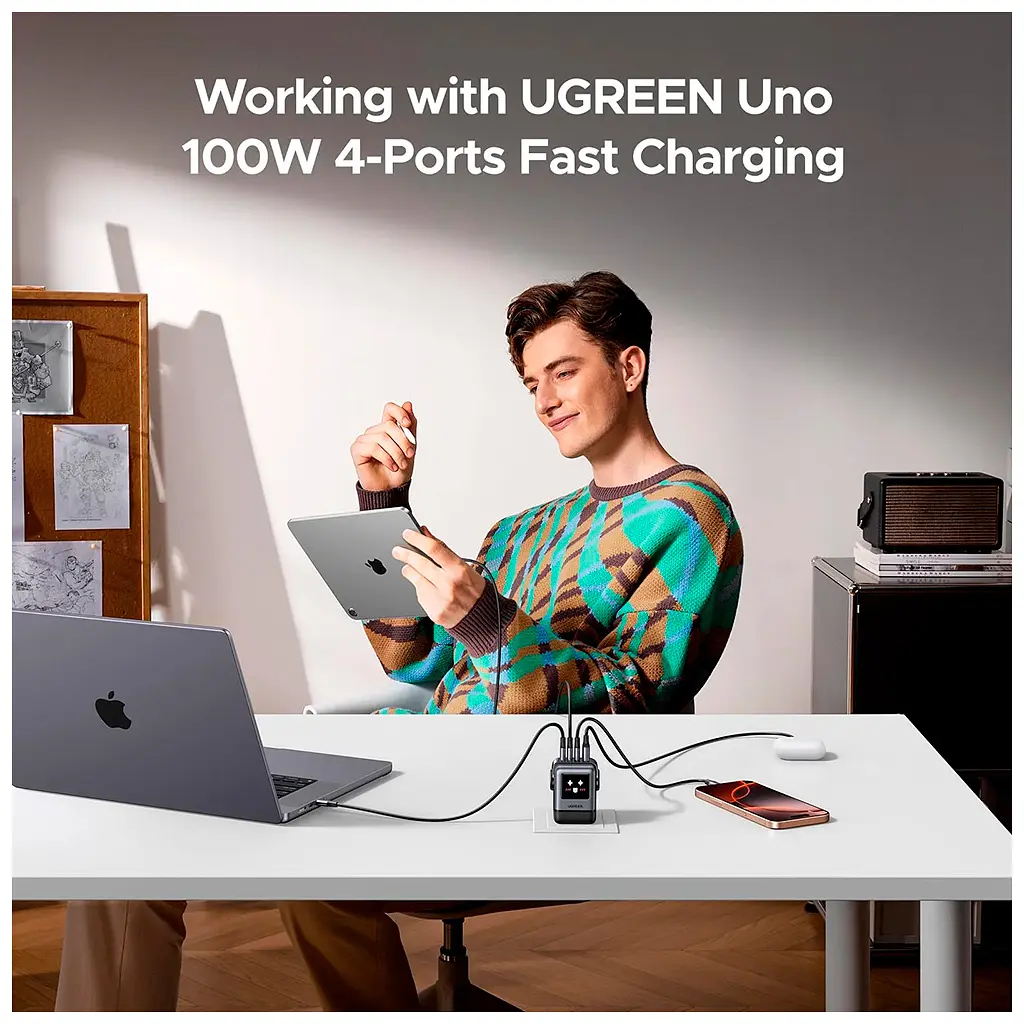 Зарядний пристрій Ugreen 1xUSB + 3xUSB-C GaN 100W Robot X688 gray (45515B) - фото 6