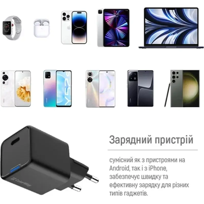 Зарядний пристрій ColorWay GaN Mini 25W PD Port PPS USB-C black (CW-CHS052PD-BK) - фото 12