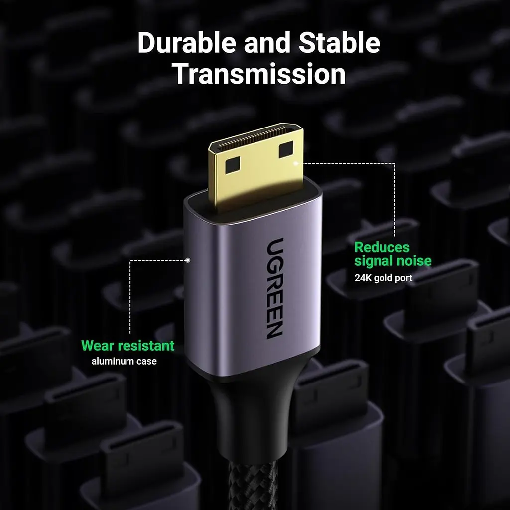 Кабель Ugreen Mini HDMI штекер to HDMI 2.0 разъем 4K 60Hz 25CM Space Gray Aluminum Shell Braided (90593) - фото 7