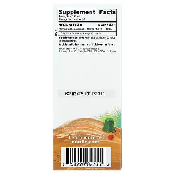 Вітамін D3 та D3+K2 для дітей Baby's Vitamin D3 400 IU 22,5 мл Nordic Naturals vit0006351 - фото 2