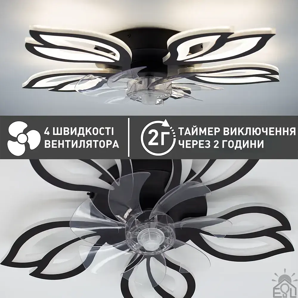 Люстра з вентилятором керована світлодіодна FAN ASTRA 52 Вт + 19 Вт 625x125 мм Чорна ESLLSE - фото 4