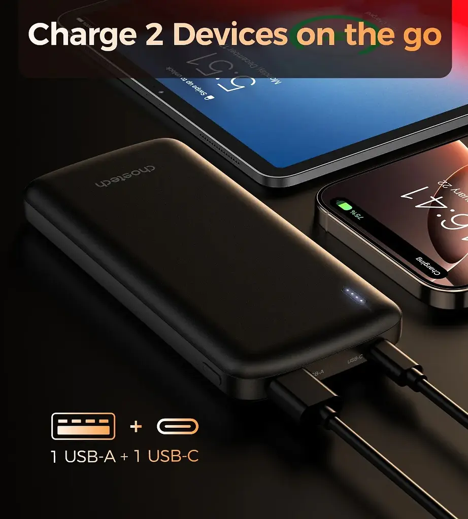 Універсальна мобільна батарея Choetech 10000mAh 12W USB-A,USB-C чорна - фото 6
