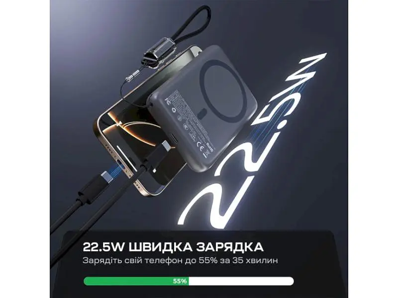 Зовнішній акумулятор (Power Bank) Choetech 10000mAh PD 22.5W Black (B862) - фото 4