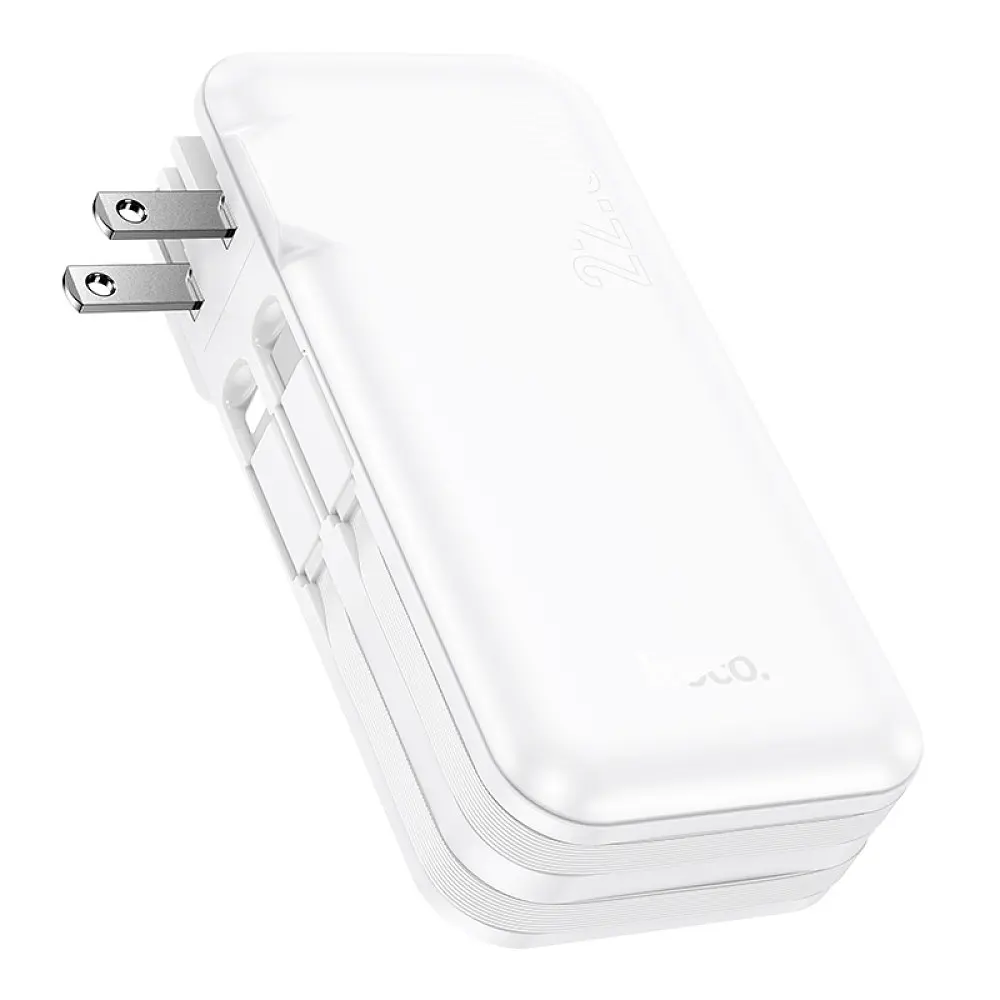 Аккумулятор наружный Hoco J126 Travel 22.5 W со встроенным кабелем (US/EU) 10000 mAh белый - фото 2