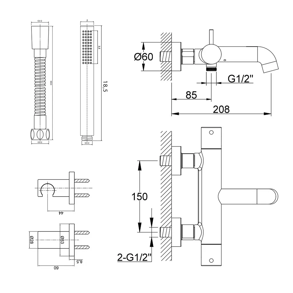 Термостат для ванни Kohlman Axel chrome настінний KPL-QW710A, Хром - фото 2
