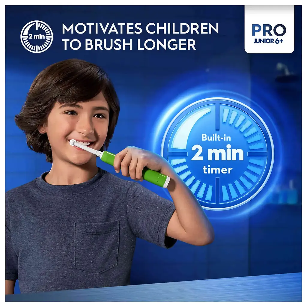 Электрическая зубная щетка Oral-B Junior Sensi Ultrathin мягкая зеленая - фото 6
