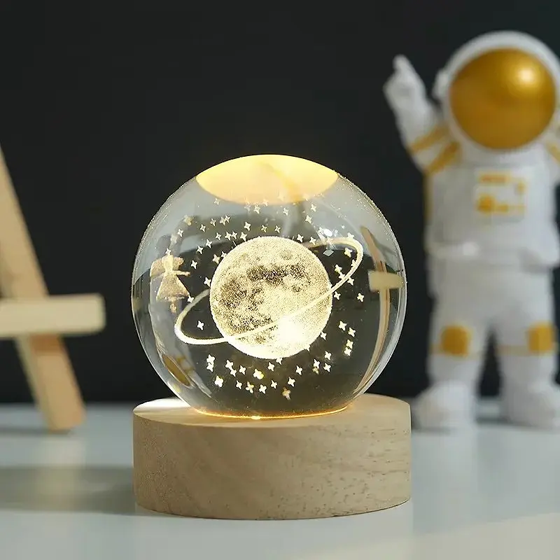 Нічник 3D кришталева куля з дівчиною на орбіті, LED світильник USB, 8×6 см, декоративний дитячий світильник - фото 5