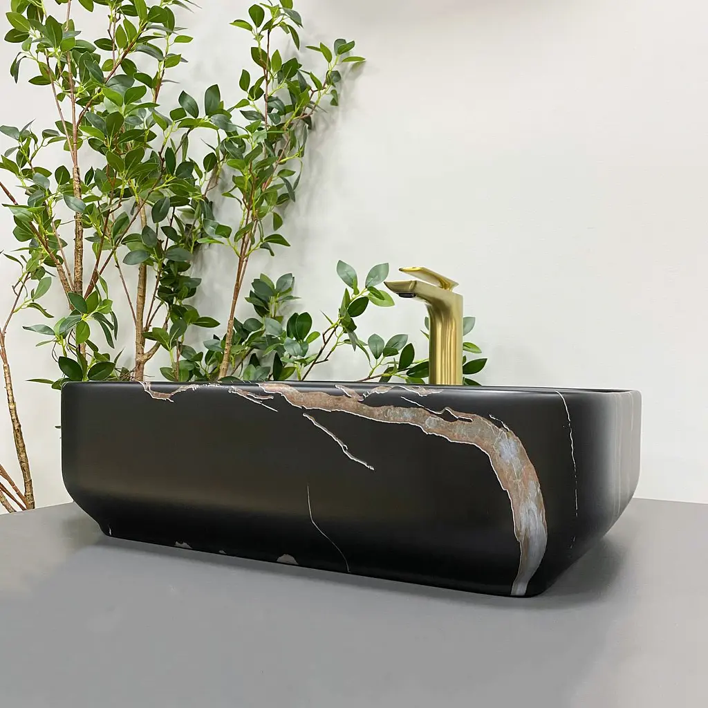 Умивальник VBI Palermo black stone matt накладний VBI-012306, Чорний матовий - фото 3
