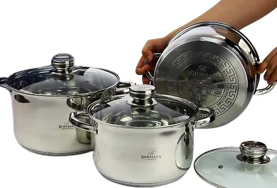 Універсальний набір каструль з кришками Bohmann BH-06-375 6 предметів з нержавіючої сталі - фото 2