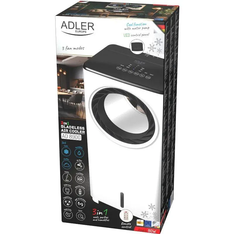 Вентилятор Adler AD 8900 безлопатевий/ 80Вт/ резервуар 4л/ таймер/ пульт ДУ/ зволоження (AD8900) - фото 2