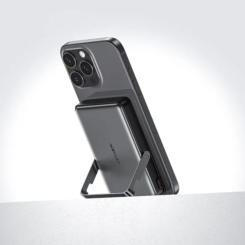 Зовнішній акумулятор Acefast M17 Magnetic Wireless 10000mAh 22.5W QI 15W з підставкою чорний ніжкою - фото 7