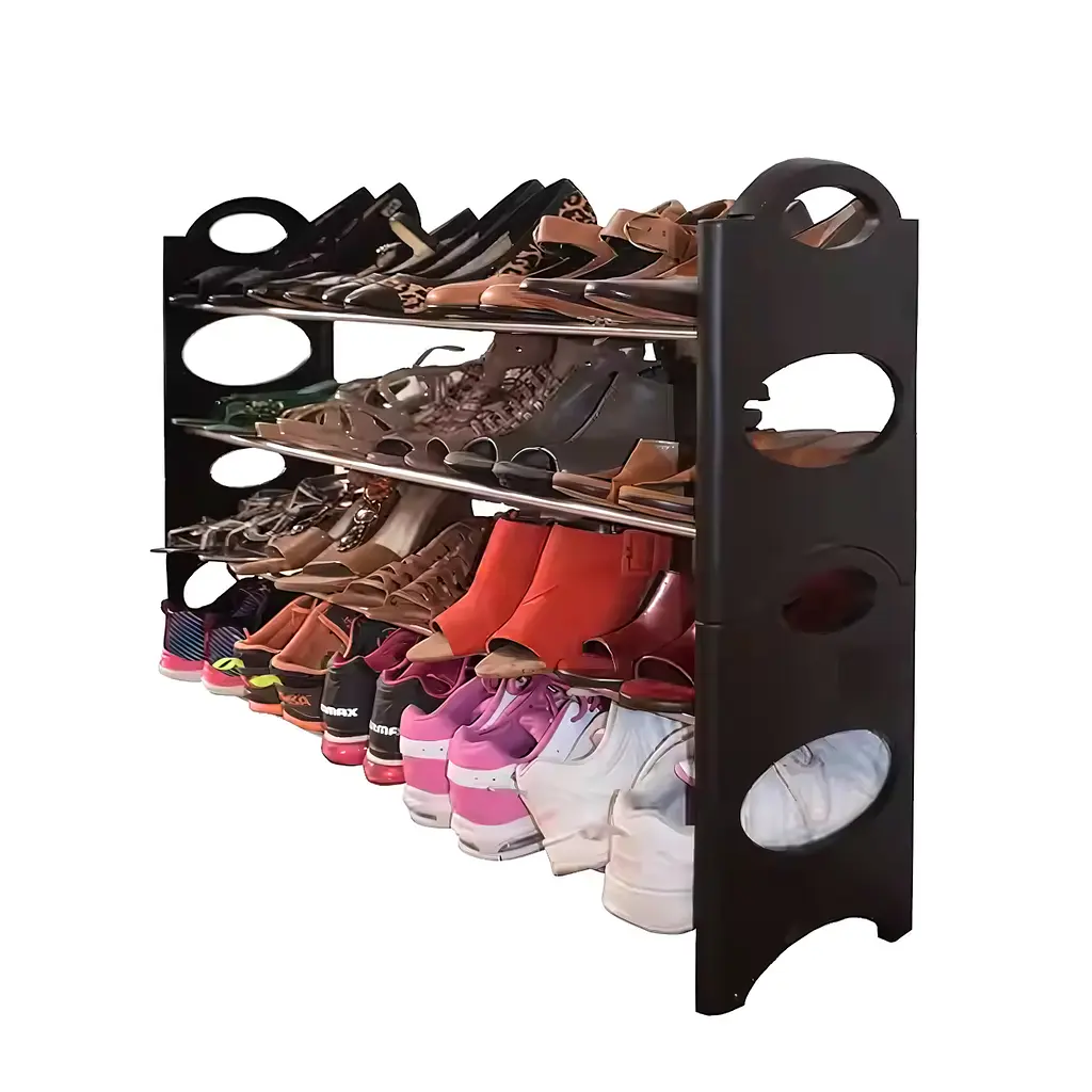 Полиця органайзер для взуття в передпокій Shoe Rack на 4 яруси, комбінація металу з пластиком, чорна (57198011) - фото 4