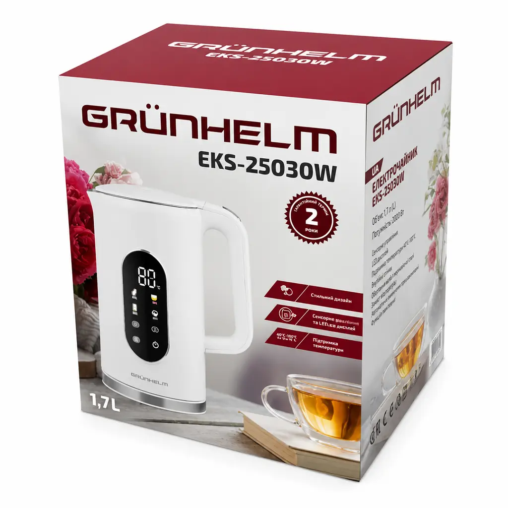 Електрочайник Grunhelm EKS-25030W 1.7 л білий (146657) - фото 7