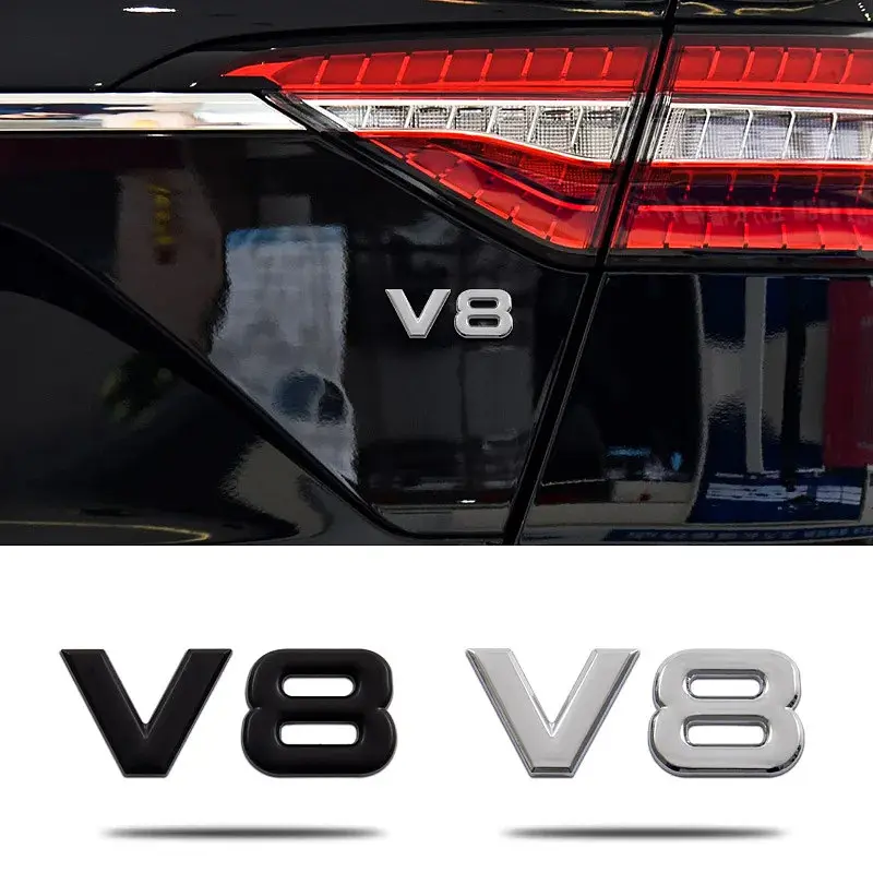 Емблема напис V 8 75х32 мм Хром роздільний на скотчі метал. - фото 2