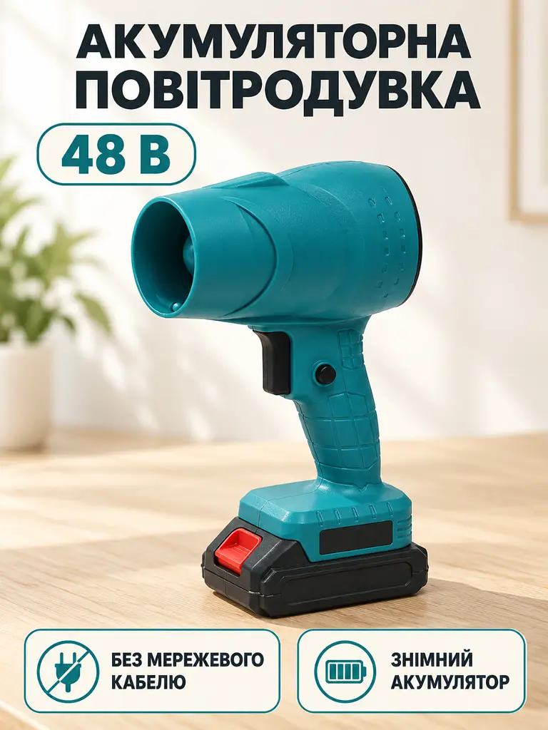 Акумуляторна мініповітродувка 48 В Li-Ion з 1 АКБ для видування пилу, синя (37261136) - фото 2